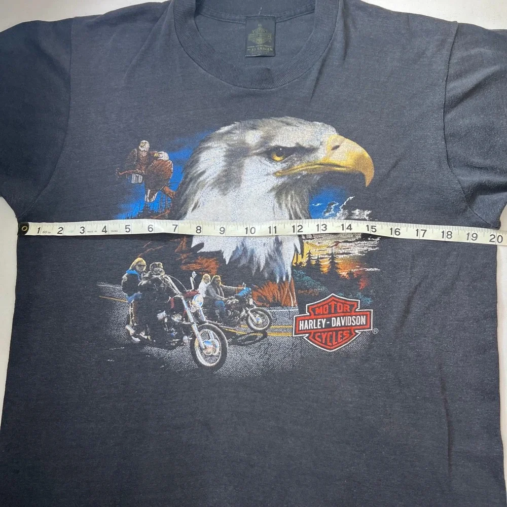 Vtg 1989 Harley Davidson 3D Emblem Eagle Biker T-Shirt XL Black Single Stitch